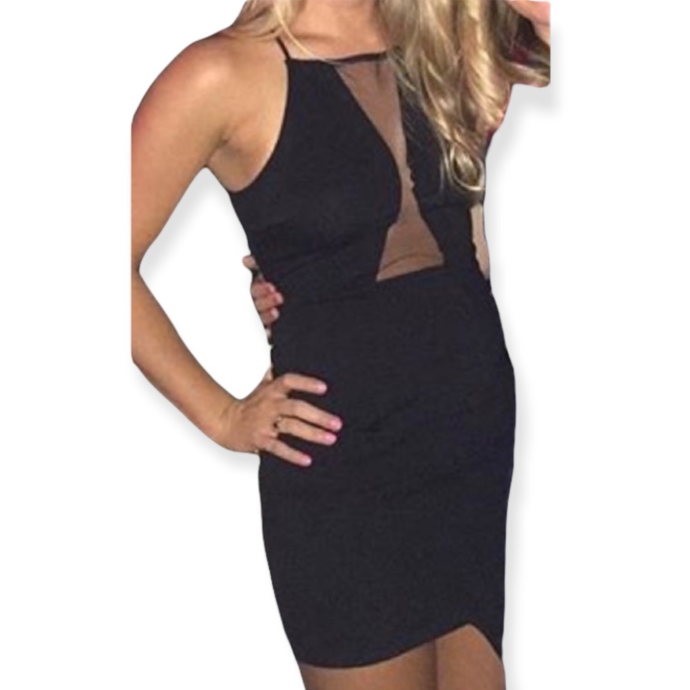 Little black dress Plunge Mesh Illusion Dress